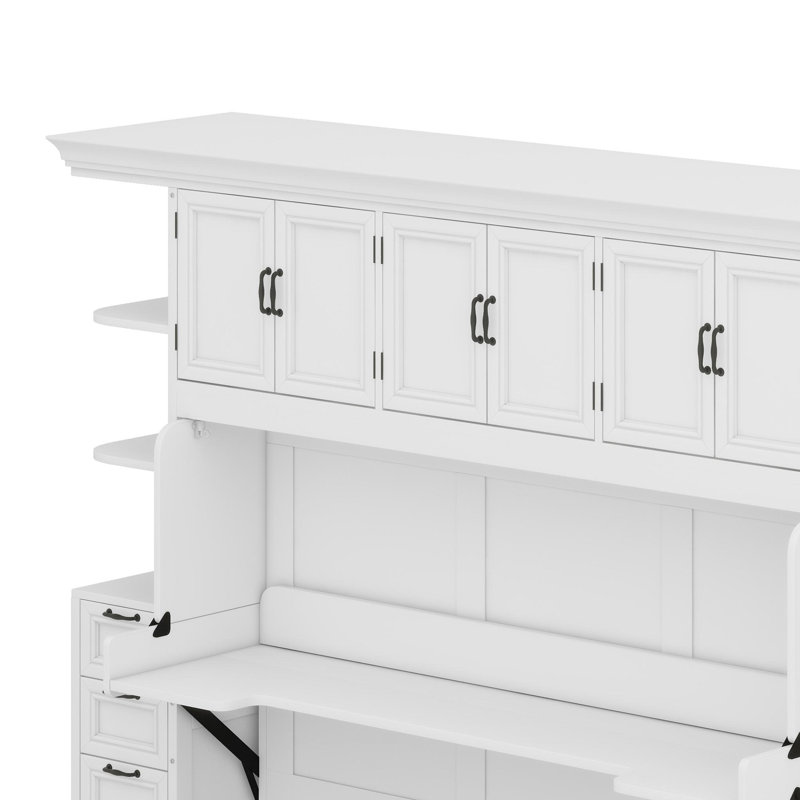 Lit escamotable mural avec garde-robe, armoire et bureau Murphy, Blanc