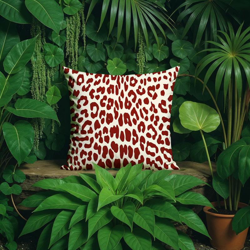 Oreiller carré intérieur / extérieur réversible à imprimé animalier Aco, Rouge, Carré 15 po