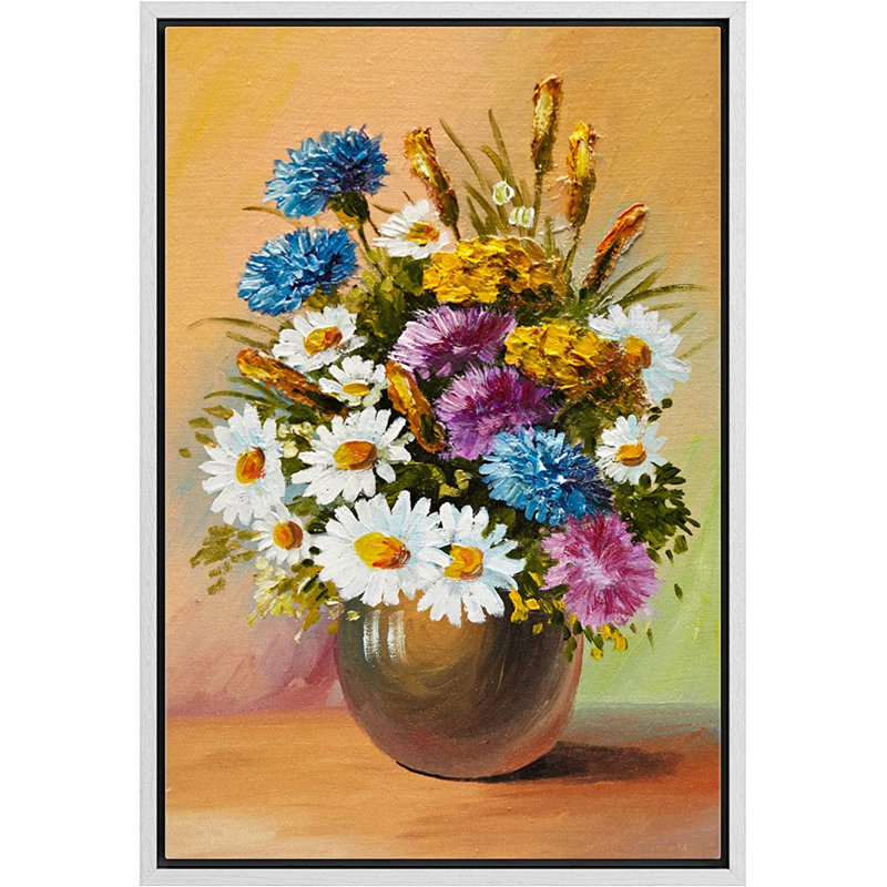"Idea4wall", impression sur toile, marguerite, œillet et tulipe, Cadre blanc, H 36 po x l 24 po
