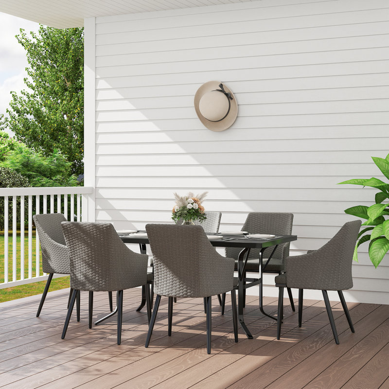 6 - Person Patio Dining Set with Rectangular Table , Cushions Included, Grey