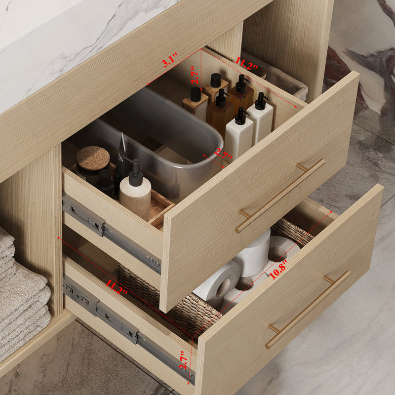Meuble-lavabo flottant moderne avec armoire et lavabo en bois massif