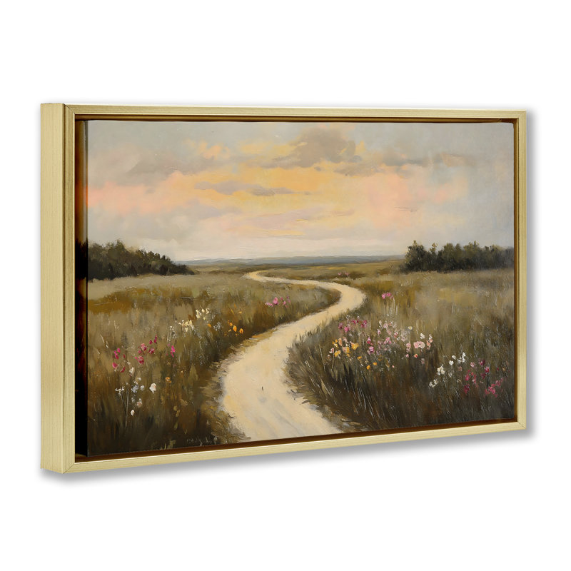 Cadre flottant Path To Sunset View, design par Franklyn Gregory, H 21 po x l 31 po, Cadre flottant métallique doré
