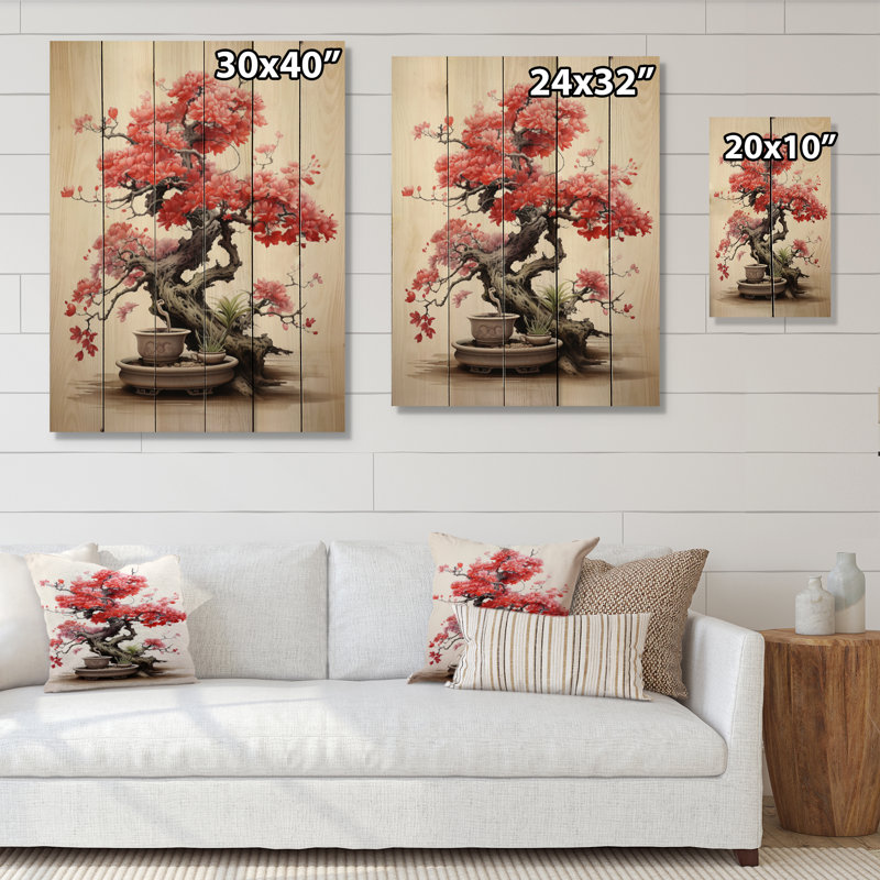 Japon, art méditatif corail, bonsaï sur bois, H 32 po x l 24 po x P 0,78 po