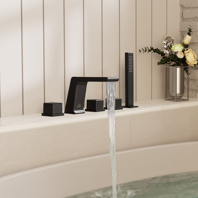 Matte Black Stainless Steel Deck-Mount Roman Bathtub Faucet Set