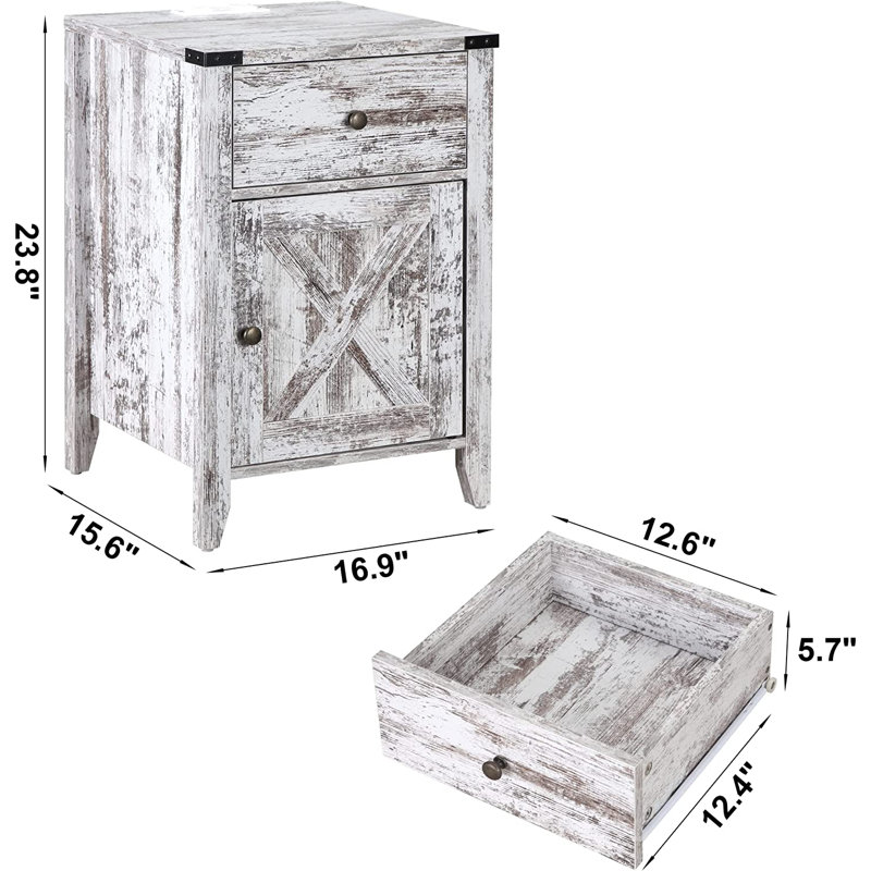 Kunkle Farmhouse Manufactured Wood Nightstand, Set of 2, Beige