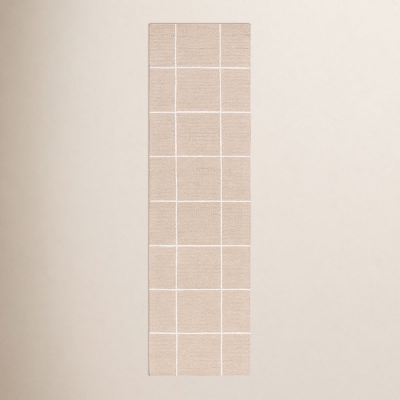 Martha Stewart 300 Hand Tufted Wool/Cotton with Latex Geometric Rug in Beige/Ivory, Runner 2'3" x 8'