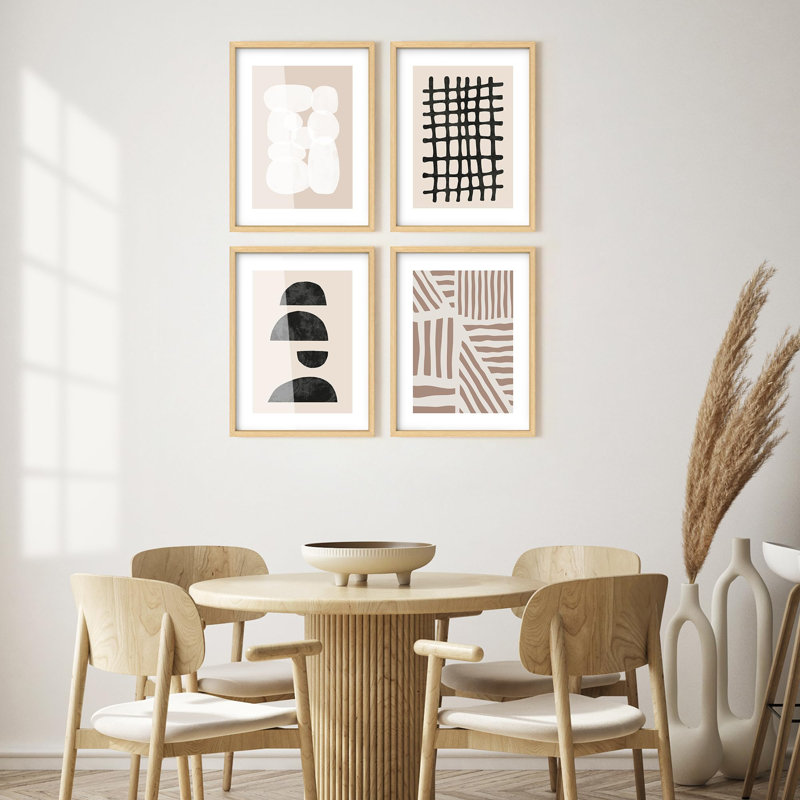 Ensemble de galerie d'art mural encadré, motifs géométriques abstraits neutres en beige et noir, illustrations multicolores décoratives modernes pour le salon, le bureau, la chambre à coucher