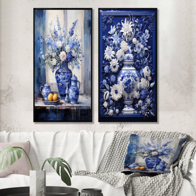 «Blue Boho Plant Pottery IV», ensemble d'art mural sur toile Boho Pottery