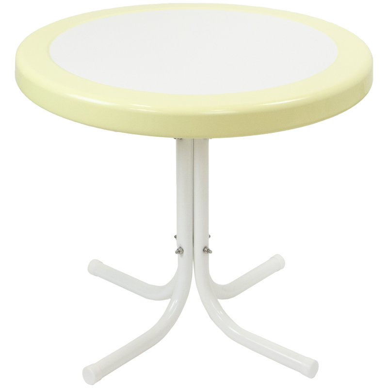 22" Outdoor Retro Tulip Side Table, Yellow/White
