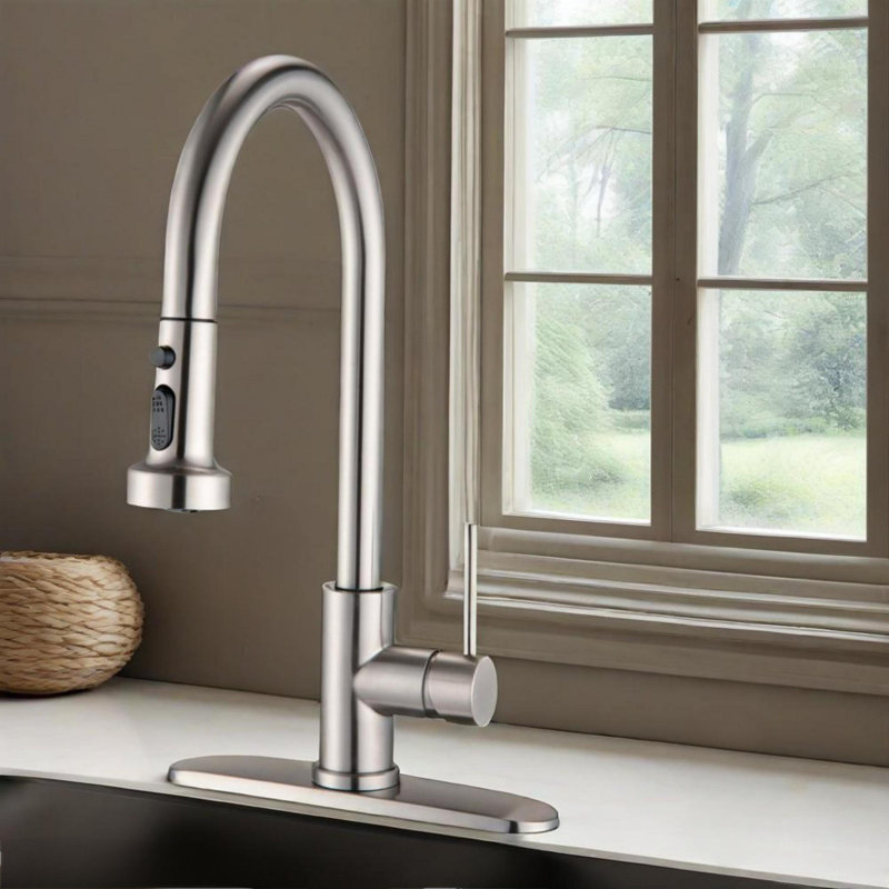 Robinet de cuisine rétractable avec douchette , Nickel brossé