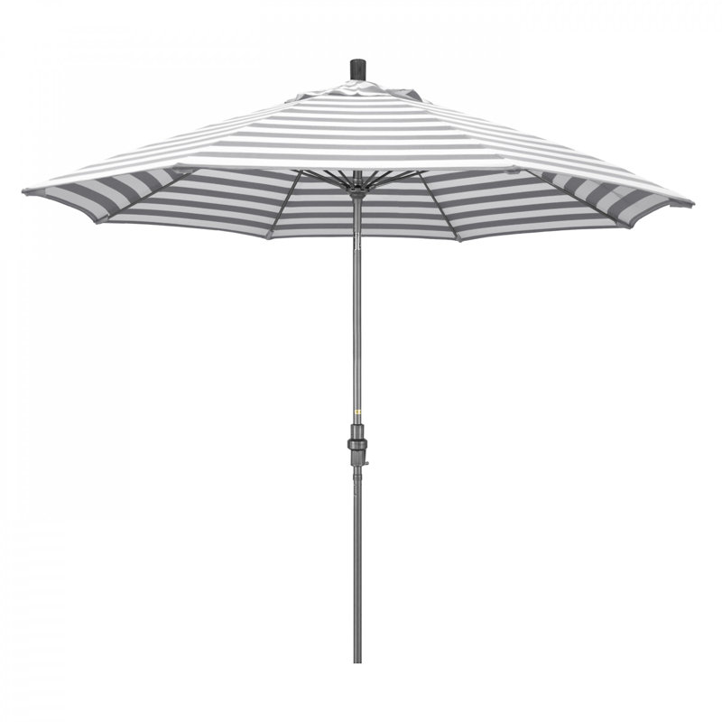 Parasol de marché 9 pi Hemenway, Rayure Cabana grise / blanche, Hammertone Grey