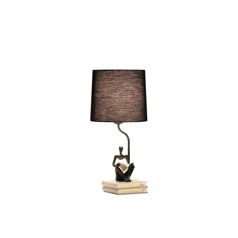 Lampe de table moderne en polyrésine de 20,5 po avec pile de livres, Noir, Noir