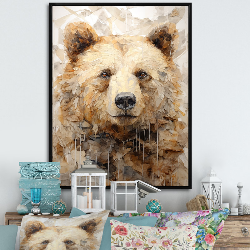 Minimalisme ours sur glace sur toile, H 32 po x l 16 po x P 1 po, Cadre flottant noir