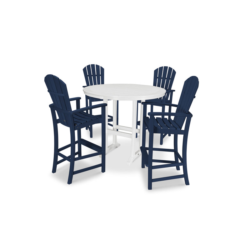 Ensemble de bar rond 5 pièces POLYWOOD Palm Coast, Bleu marine/blanc