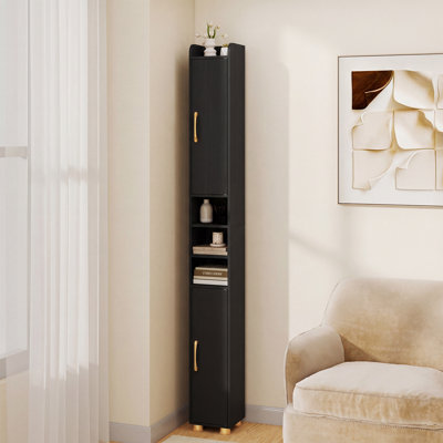 Armoire de salle de bain 69,5 po avec 2 portes et tablettes réglables pour petits espaces - noir