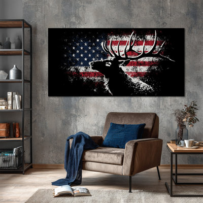 Patriotic Wall Art, American Flag Wall Art, Elk Silhouette Wall Decor, Patriotic Canvas for 4th of July, Military or Americana Wall Decor Ready to Hang American Flag Canvas Art