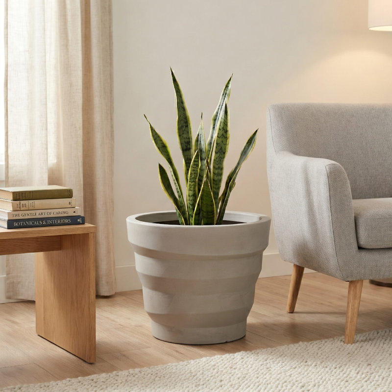 Pot à fleurs rond Kaofen ECOBO EcoFriendly, Blanc marbré, H 19,7 po x l 25,6 po x P 25,6 po