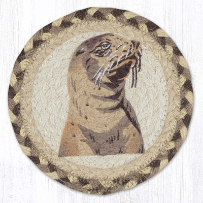  Durable Sea Lion Round Coaster 7" H Rustic Wildlife Table Protector