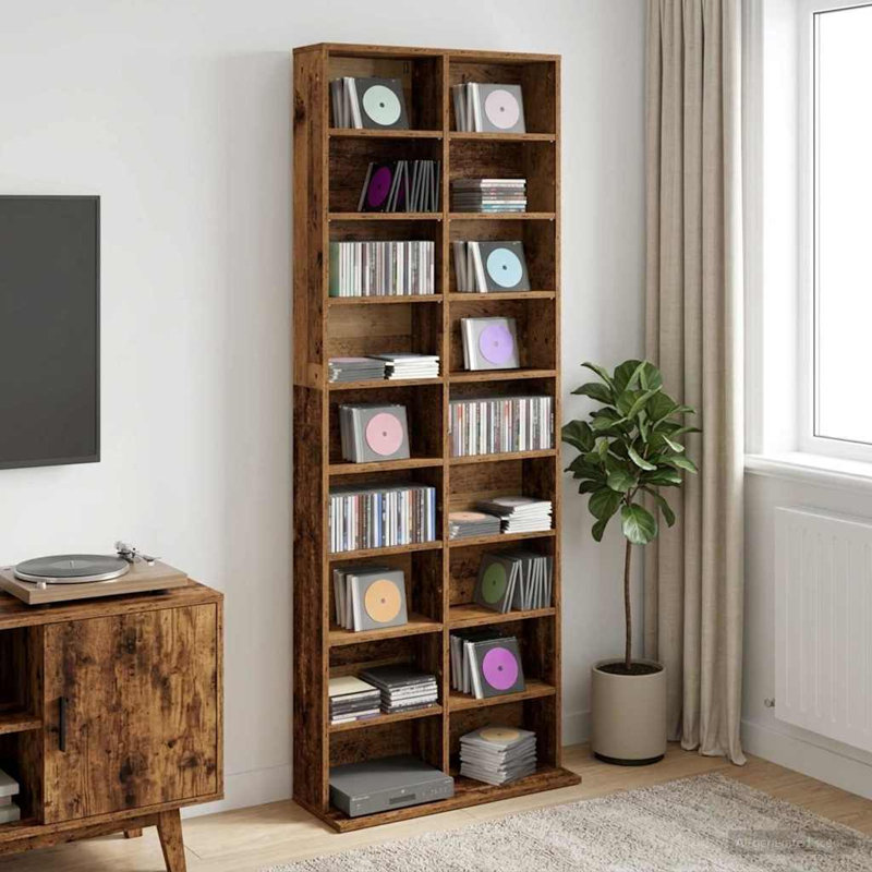 175 cm H Media Shelves, Old Wood