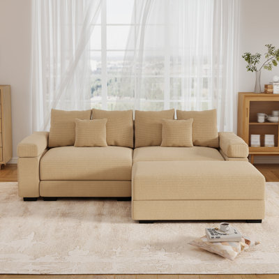 92" Oversized Corduroy Upholstered Sofa with a Movable Ottoman