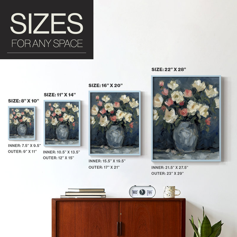 Impasto Floral Arrangement II, reproduction encadrée - bois massif, H 21 po x l 17 po, Bleu