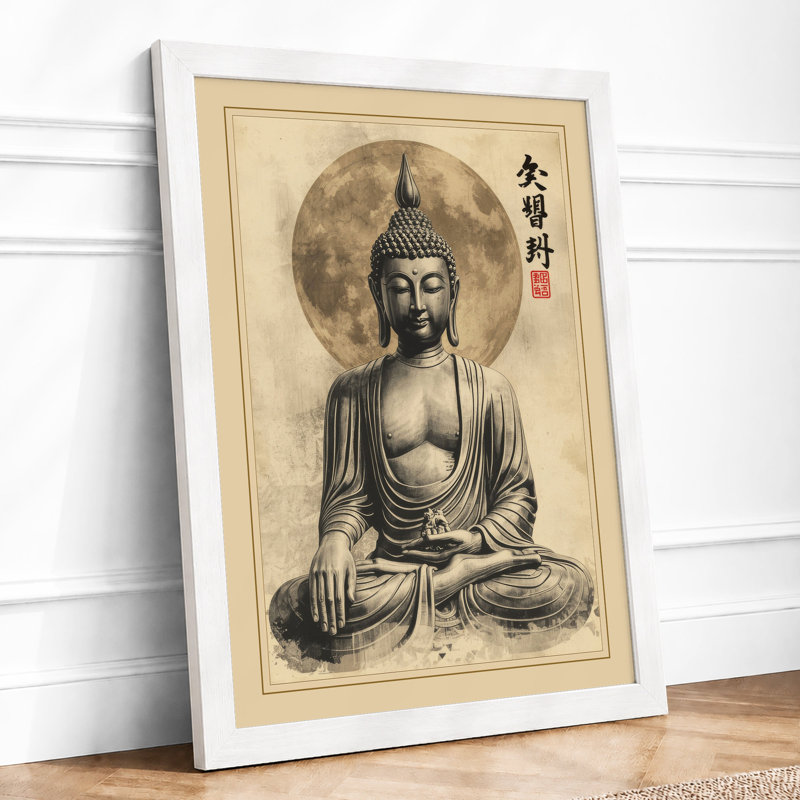 Meditating Buddha Japandi - Framed Print, A3 - 42.0 x 29.7 cm, White