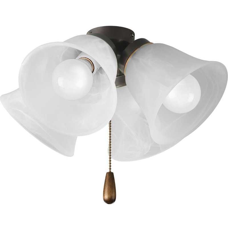Ventilateur de plafond universel 4 lumières, Blanc, Nickel brossé
