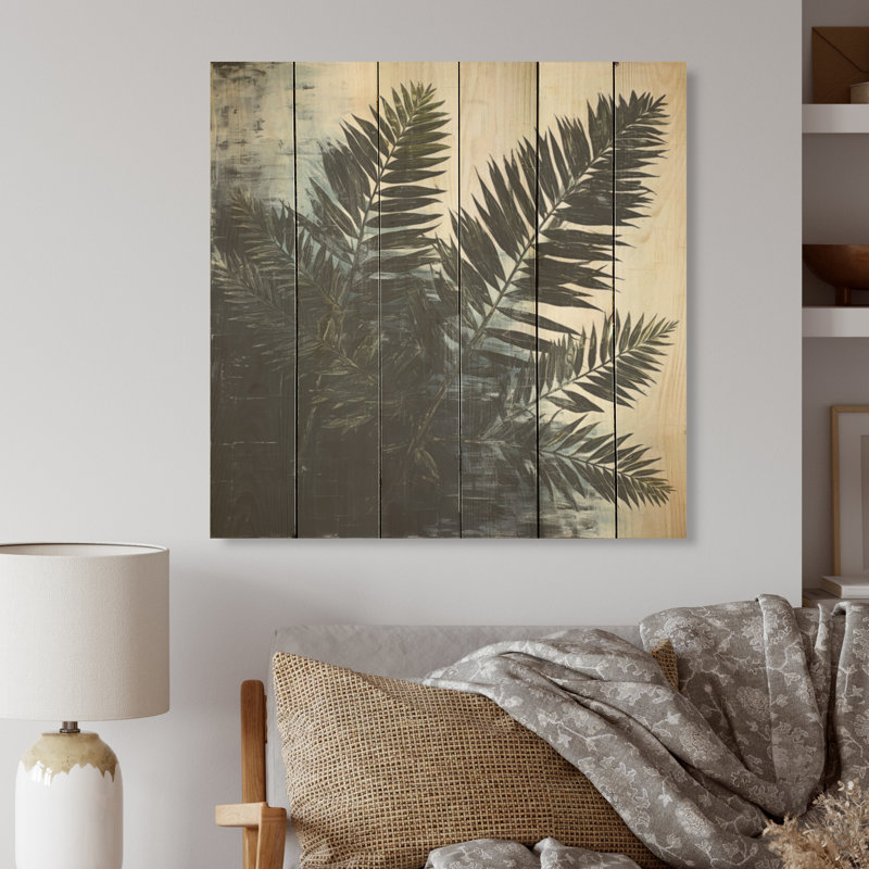 Ombre noire épinette - feuilles, art mural sur bois de pin naturel, H 15 po x l 15 po