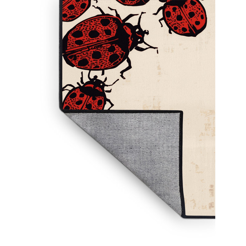 Tapis beige lavable à la machine à motif de coccinelles, 8 x 12