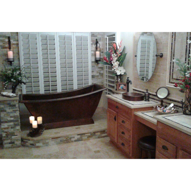 67" Hammered Copper Canoa Single Slipper Bathtub