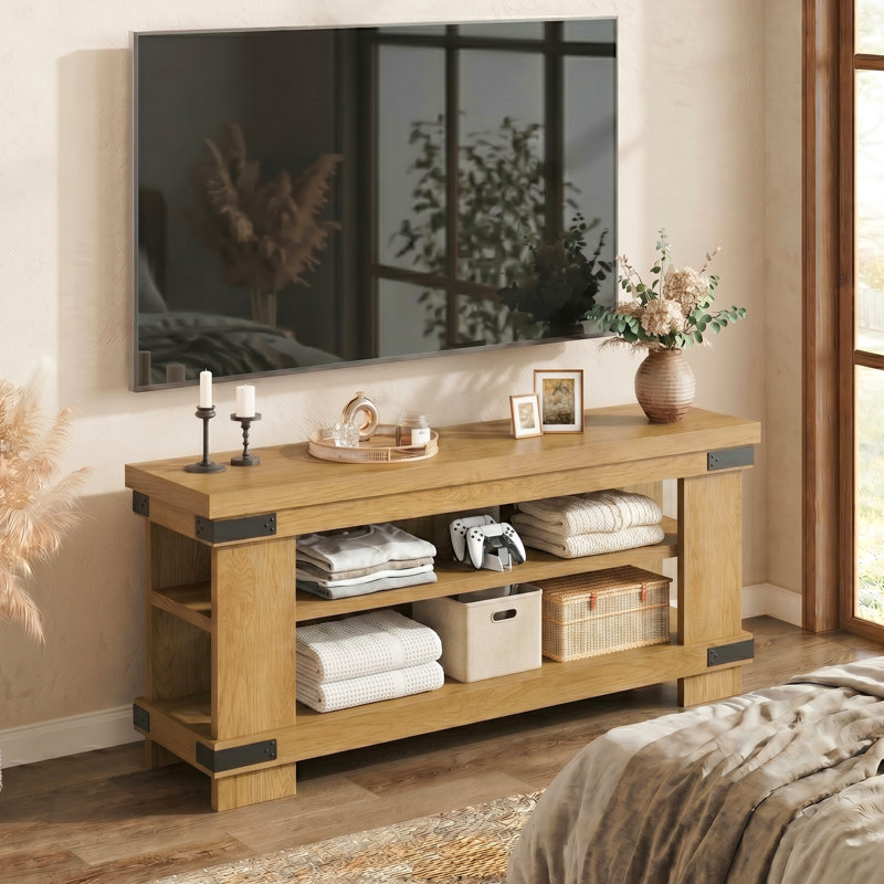 Meuble télé rustique industriel pour téléviseur de 55 po ou moins avec rangement à 3 niveaux Vividwood