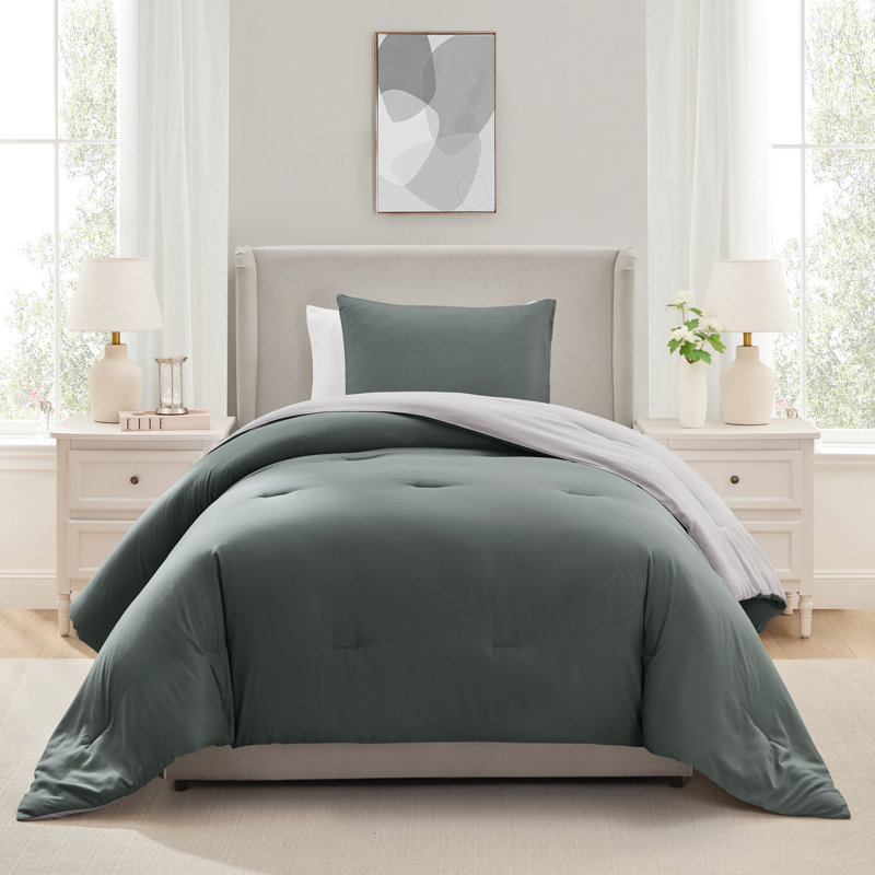 Ensemble d'édredon réversible ultra doux 2 pièces, Pin doux / nuage Nimbus, Édredon pour lit simple + 1 taie décorative stan