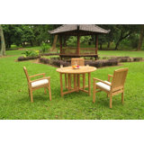 Grade-A Teak Wood Dining Set: 48" Round Butterfly Table And Wave Stacking Arm Chairs #01Wvg