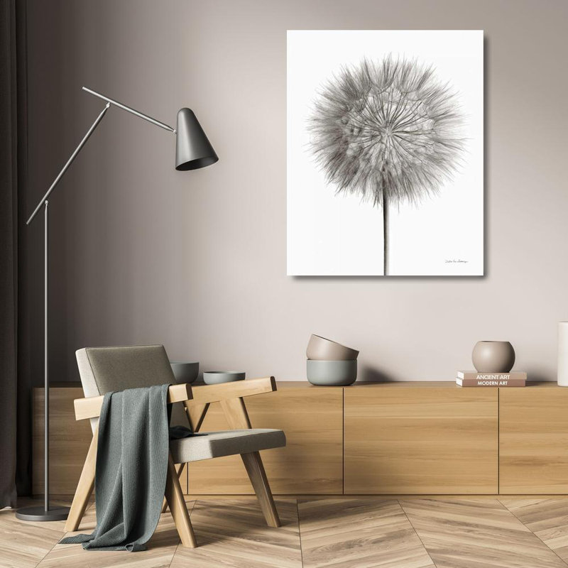 Art sur toile tendue avec la galerie Debra par Van Swearingen, titre: Pissenlit sur fond blanc, H 24 po x l 20 po