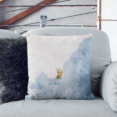 Curious Polar Bear In Abstract Square Throw Cushion