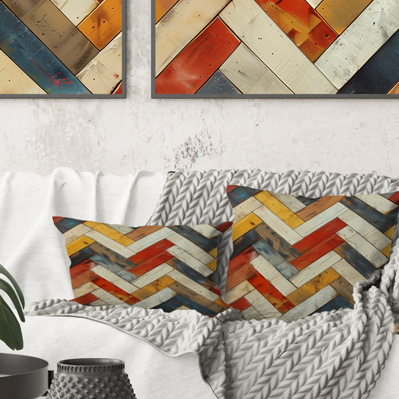 Coussin lombaire à chevrons orange et beige