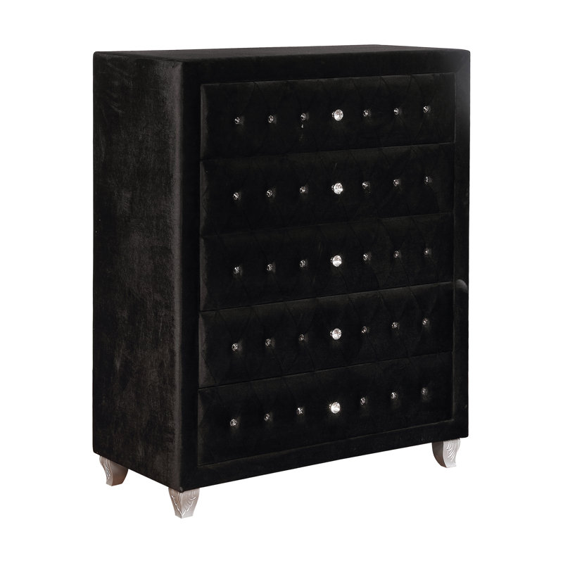 Ensemble de chambre à coucher rembourrée 2 pièces avec commode Mikrut, Noir, Grand