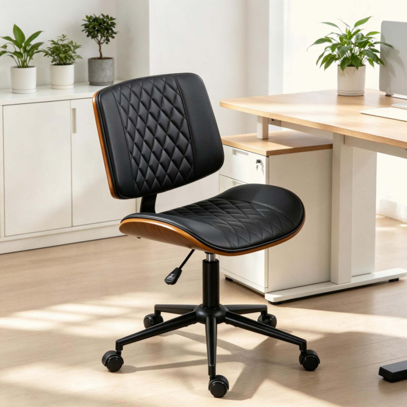 Chaise de bureau moderne sans accoudoirs, chaise de bureau à roulettes minimaliste, chaise d'ordinateur, chaise de bureau pivotante élégante