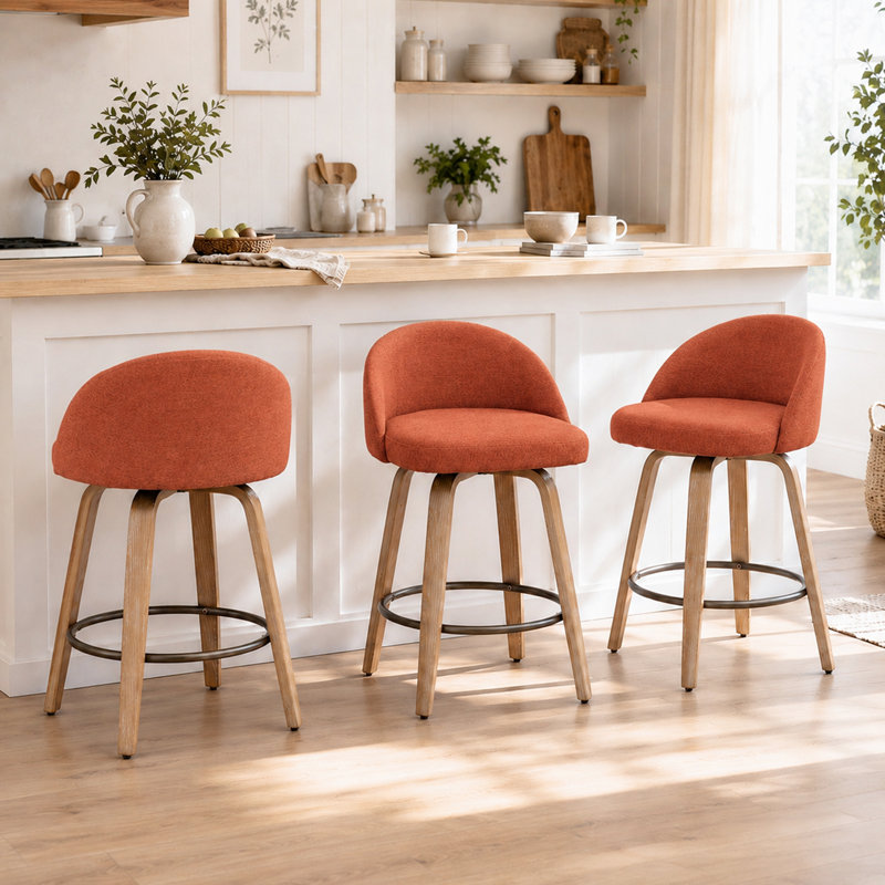 Tabourets de bar pivotants en velours Louise, Rouille, Counter Stool (25.39” Seat Height)