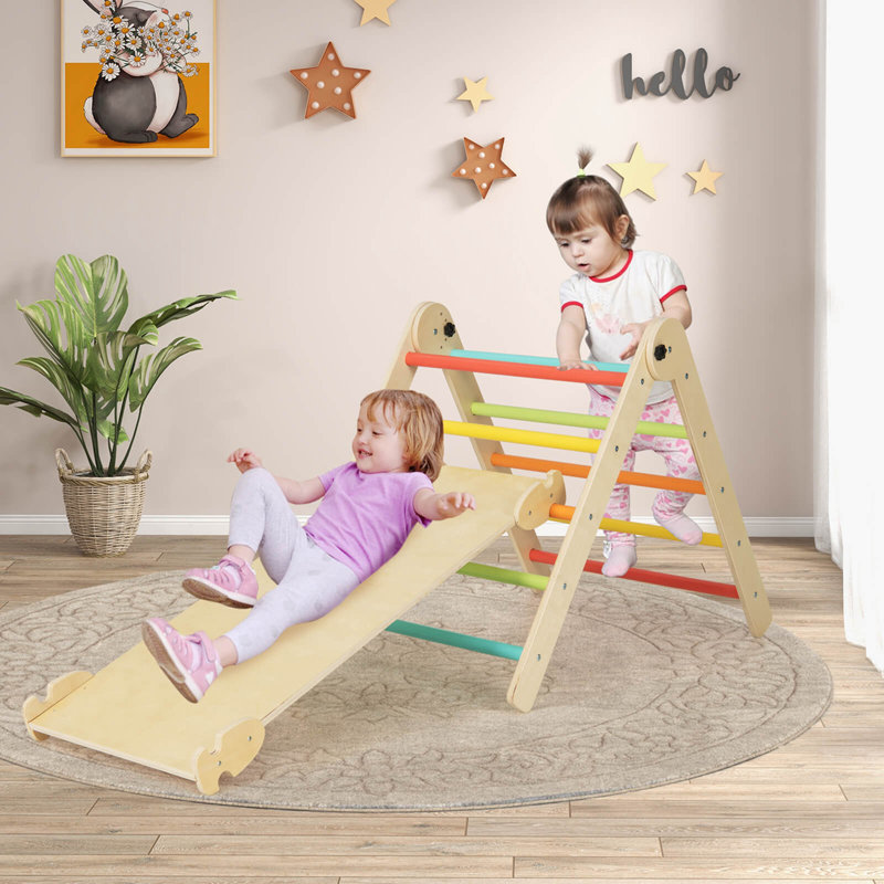 Ensemble de jouets d'escalade triangulaires pliables et réglables en hauteur Costway 3-en-1, Coloré
