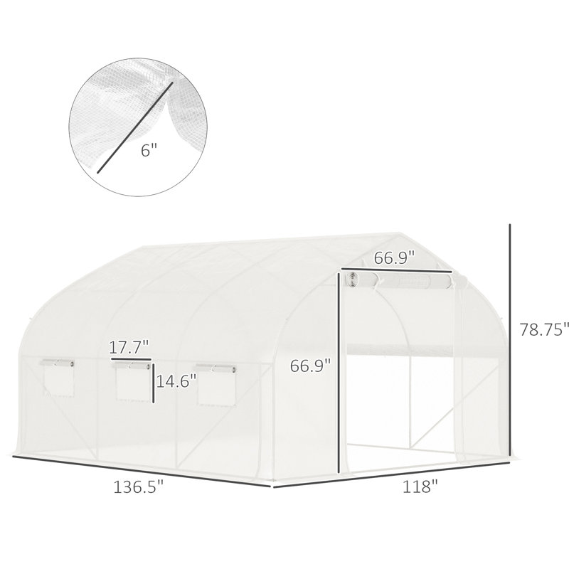 11.4'L X 9.8'W 6.6'H Walk-In Tunnel Greenhouse, Galvanized Steel, Zippered Door, 7 Windows, Sidewalls, Block, Plant Nursery Greenhouse With 11.5'X10'x6.5', Mesh Blocking, 85% Sunlight