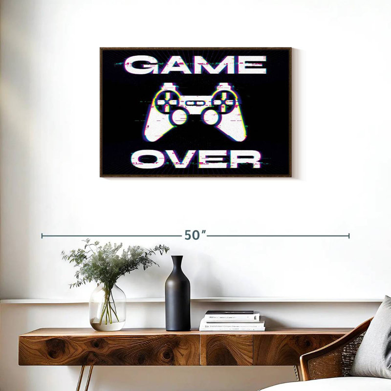 Game Over Glitch, Cadre flottant en noyer, 31 po x 21 po