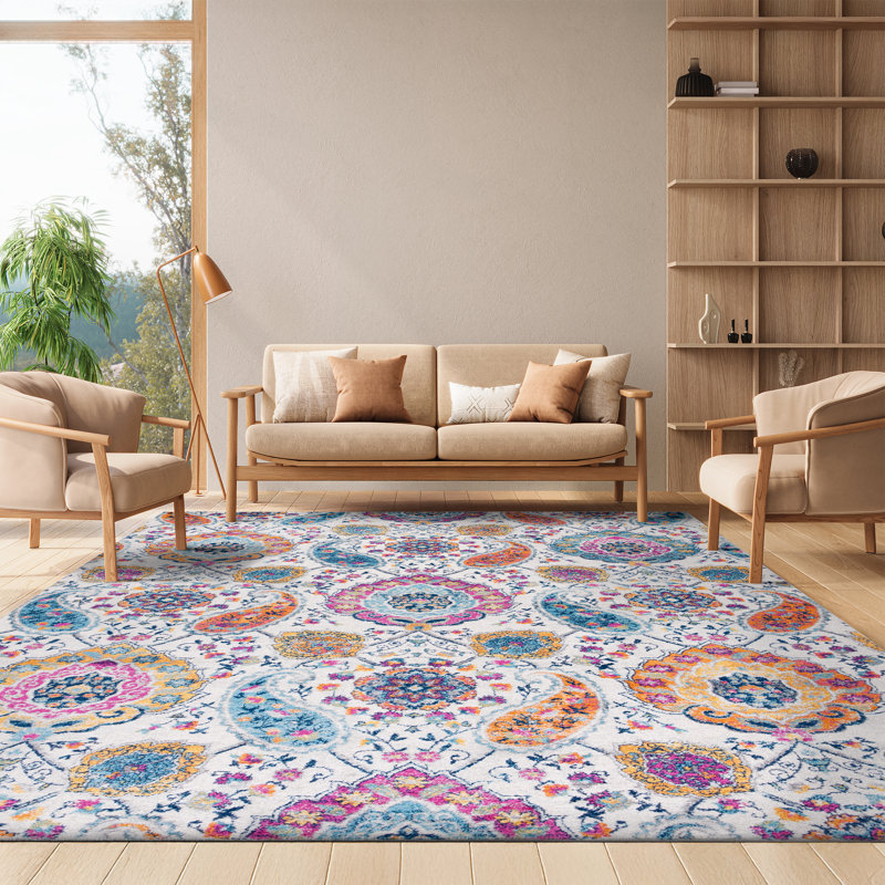 Felty Paisley Area Rug, Rectangle 6'7" x 9'2", Cream/Multi