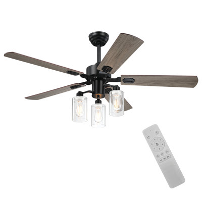 52" 3-light 5-blades Wood Indoor Ceiling Fan with Remote Control