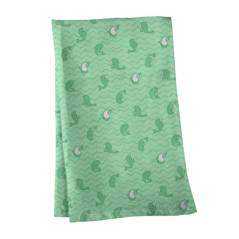 Serviette de thé à motif baleines, Polyester sergé, Vert