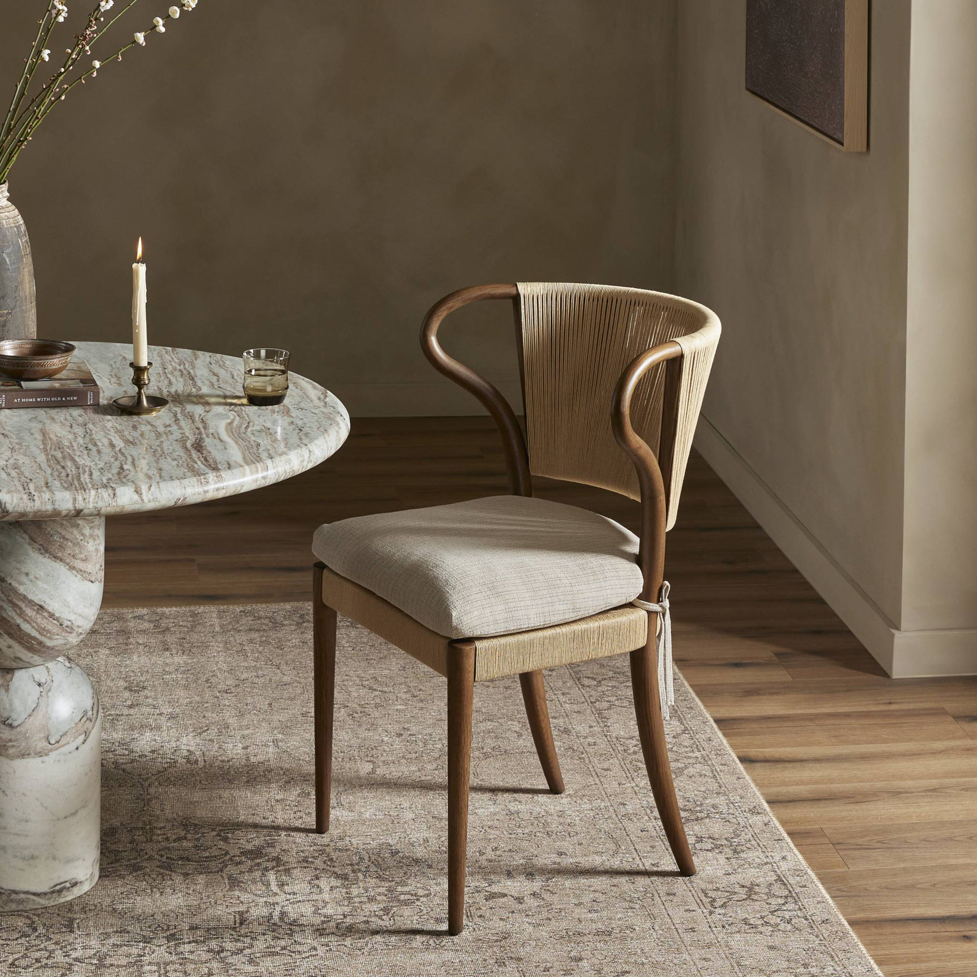 Amira Armless Dining Chair, Brown/Laine Natural