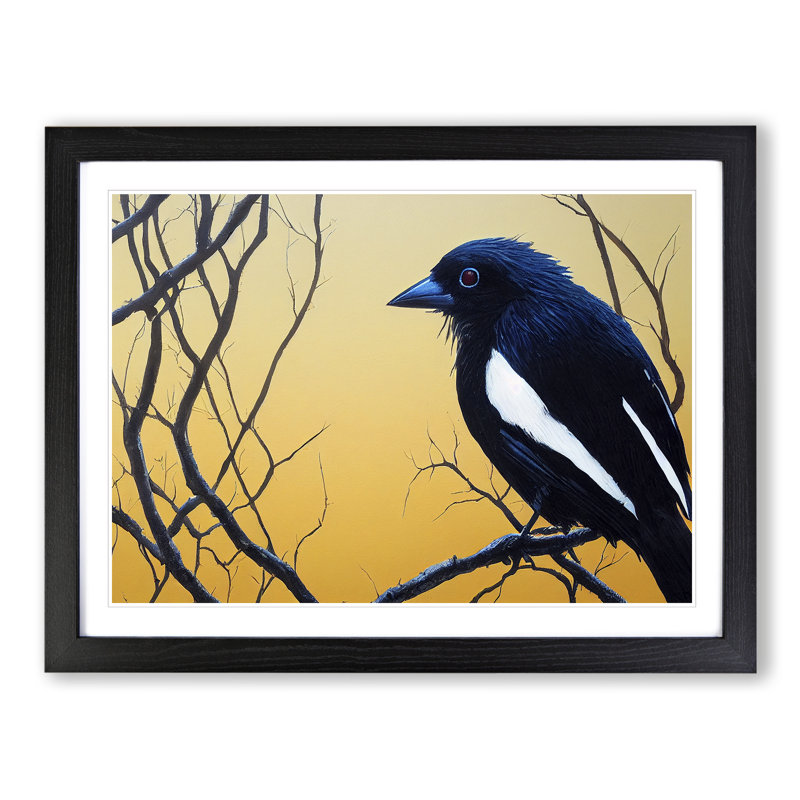 Lush Magpie Bird - Single Picture Frame Painting, Black, 46cm H x 64cm W x 2cm D
