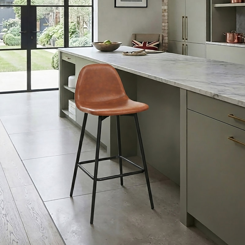 Henrine Upholstered Counter Stool with Metal Frame, Camel
