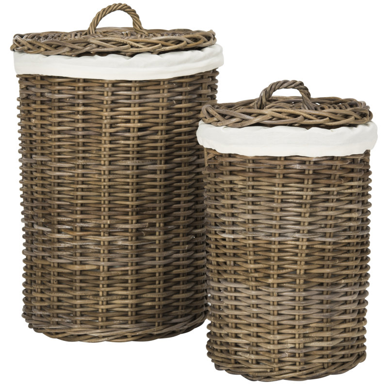 Ensemble de panier à linge rond en rotin 2 pièces Kingstein