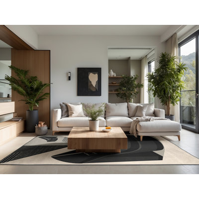 Soft Plush Morton Retro Geometric Area Rug in Grey – Black Binding
